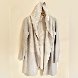 Lineamaglia Grey Cream Wool Blend Open Hooded Longline Sweater Large- EUC